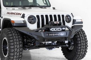 Jeep Wrangler JL Bumper - Front - Addictive Desert Designs - Stealth Fighter Full Length with Winch Mount & Top Hoop - Hammer Black Powder Coat - `18-`27